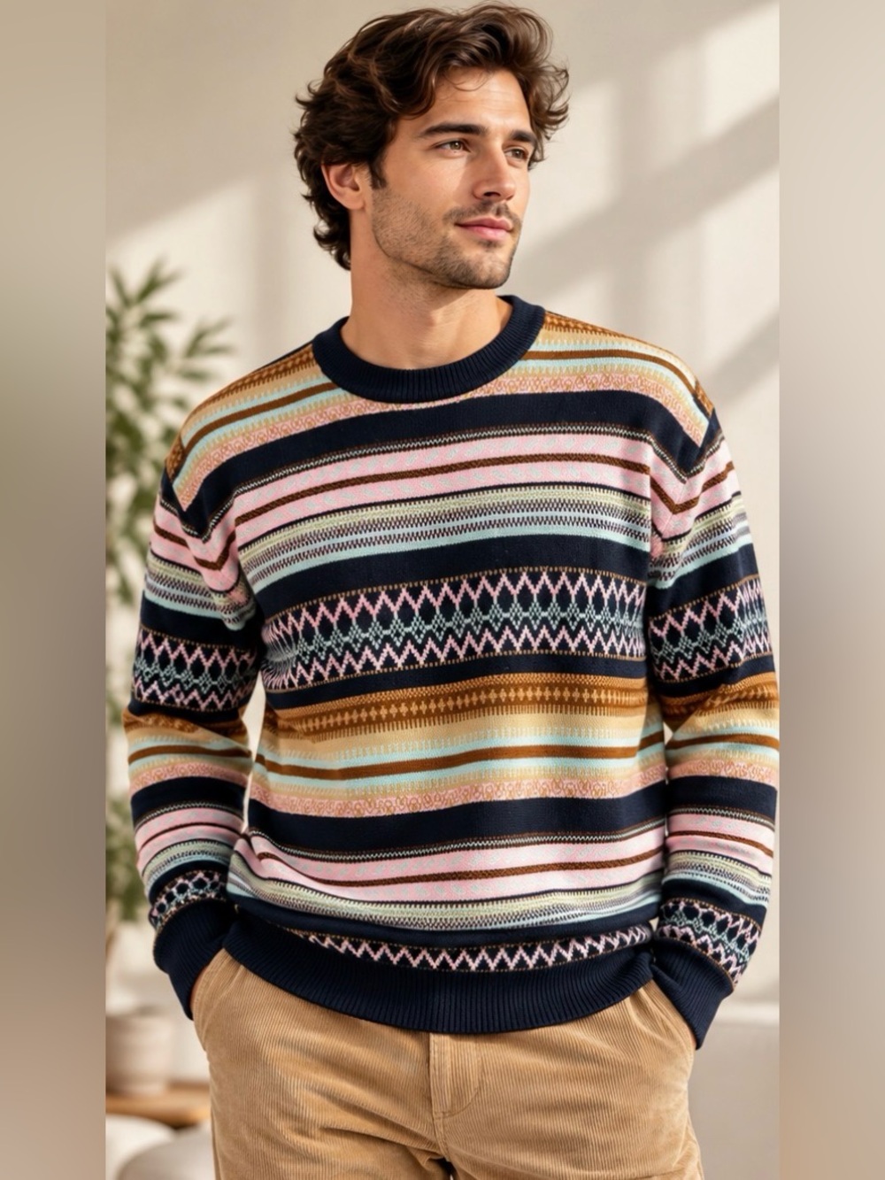 Club Room Men’s Merino Wool Fair Isle Geometric Knit Sweater Multicolor L NWT